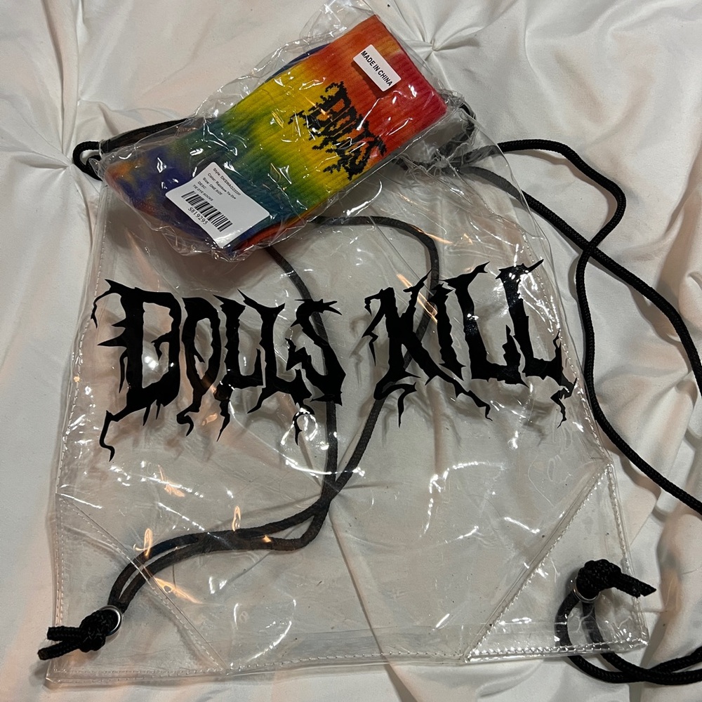 Dolls Kill Transparent Bag with Black Logo free tye dye socks